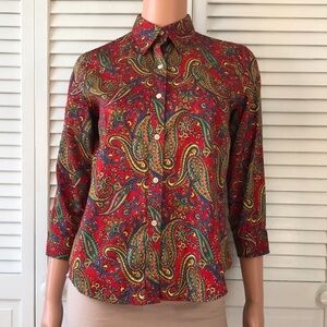 RALPH LAUREN Red Paisley Button Down Shirt Size Petite XS